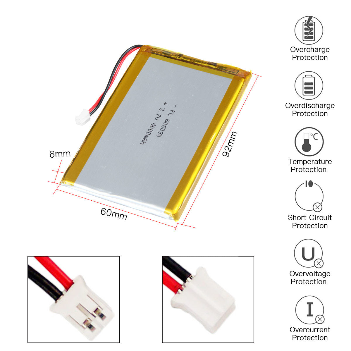 Batterie LiPo 3,7 V 350 mAh 652030 Li-Po Batterie lithium-ion polymère Batterie LiPo 3,7 V 350 mAh 652030 Li-Po Batterie lithium-ion polymère