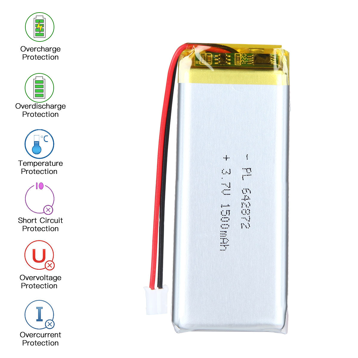YDL 3.7V 1500mAh 642872 Rechargeable Lithium Polymer Battery Length 74mm