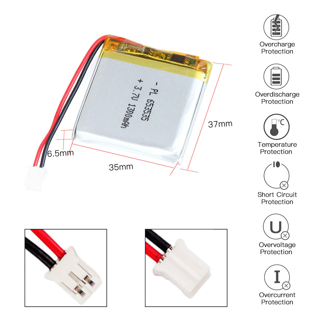 YDL 3.7V 710mAh 653535 Rechargeable Lithium Polymer Battery
