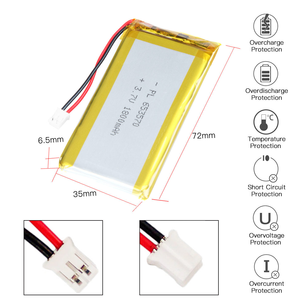 YDL 3.7V 1800mAh 653570 Rechargeable