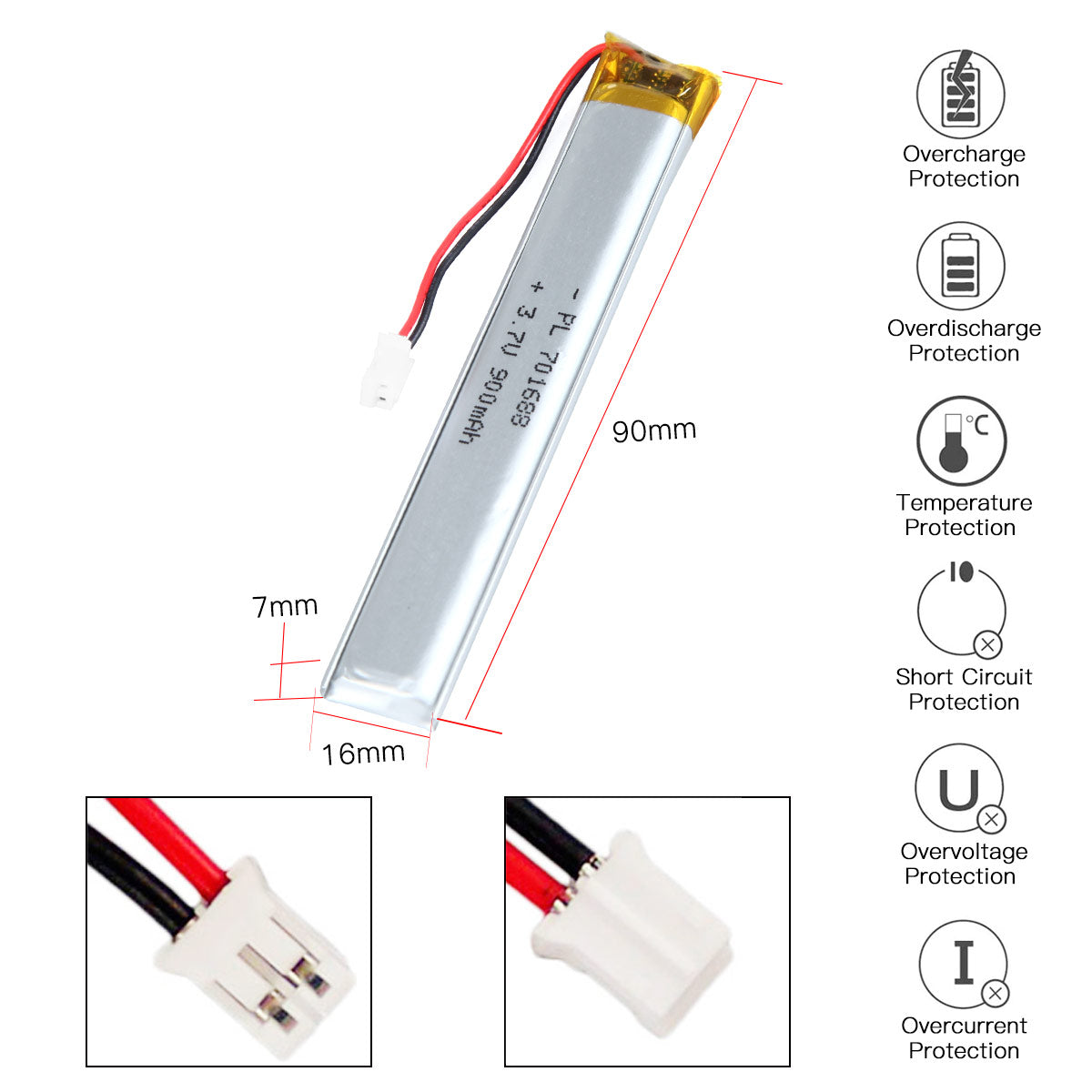 YDL 3.7V 900mAh 701688 Rechargeable Lithium Polymer Battery