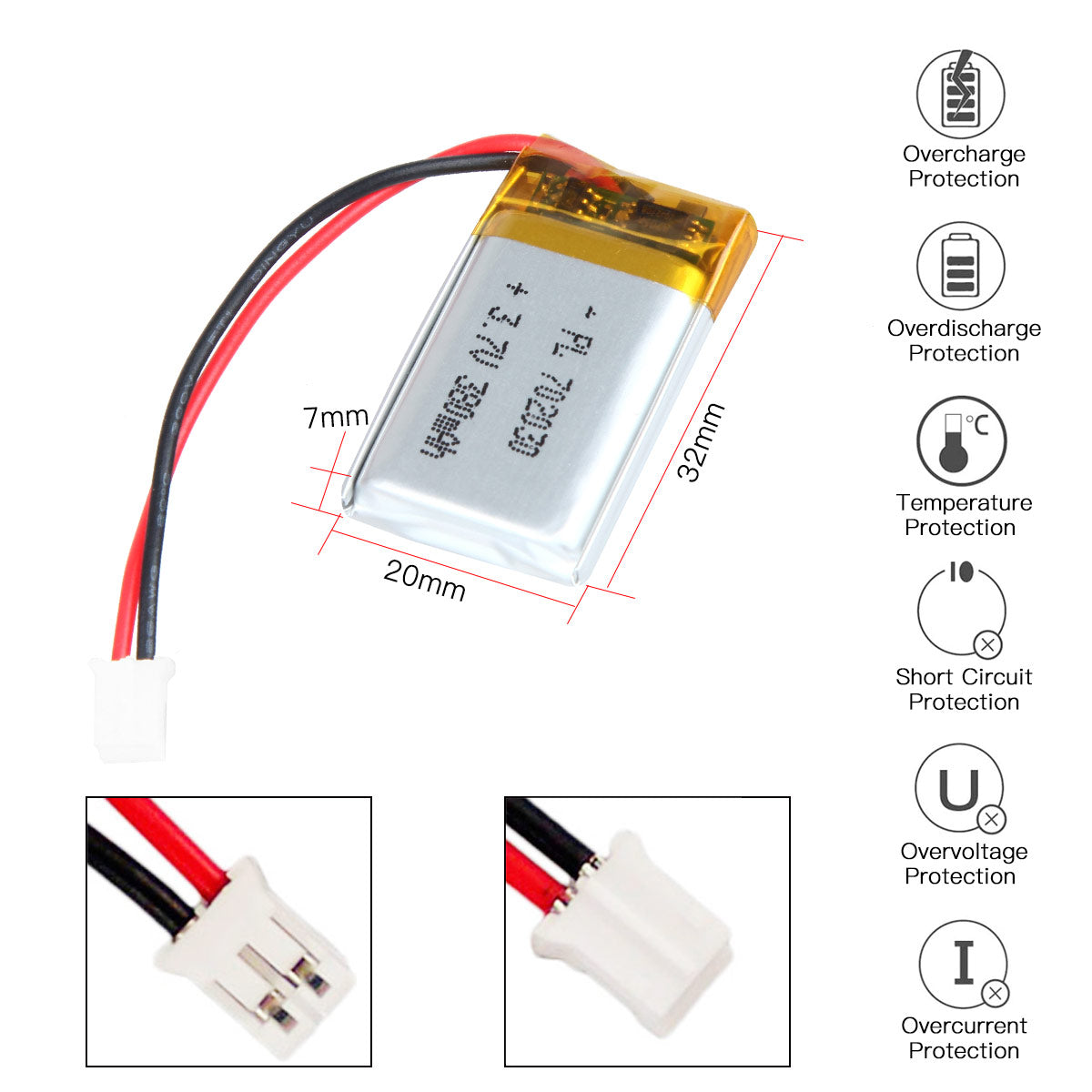 3.7V 380mAh 702030 Rechargeable Lithium Polymer Battery