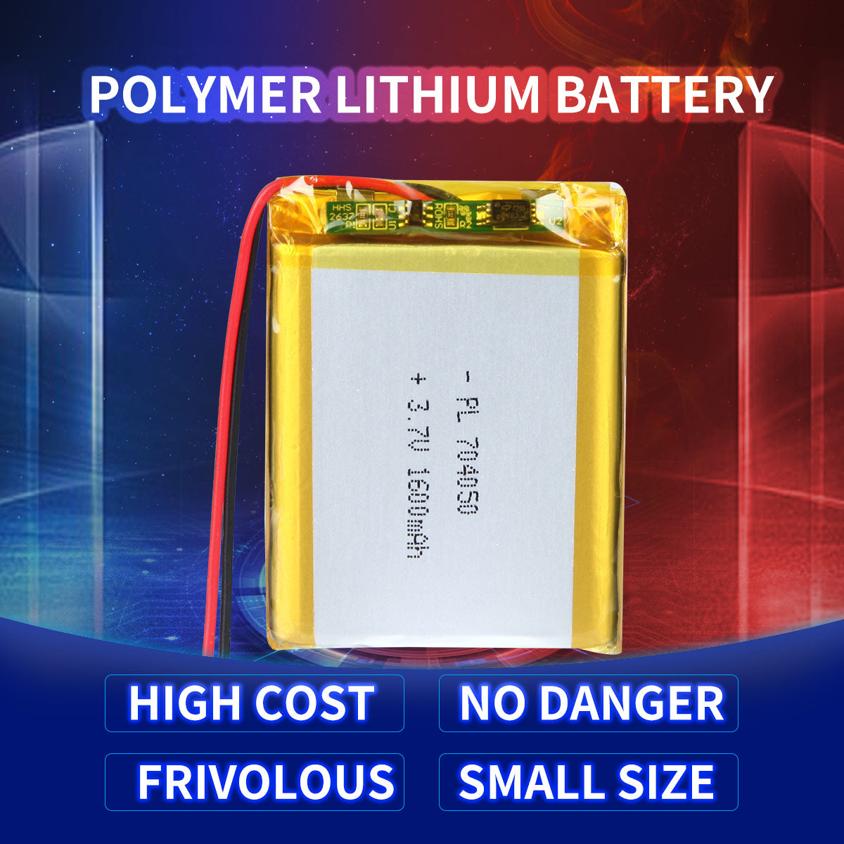YDL 3.7V 1600mAh 704050 Batterie Lithium Polymère Rechargeable Longueur 52mm