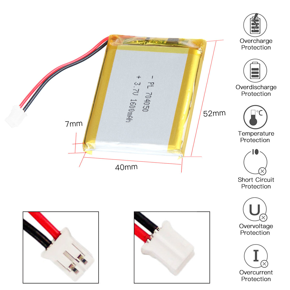 YDL 3.7V 1600mAh 704050 Rechargeable Lithium Polymer Battery