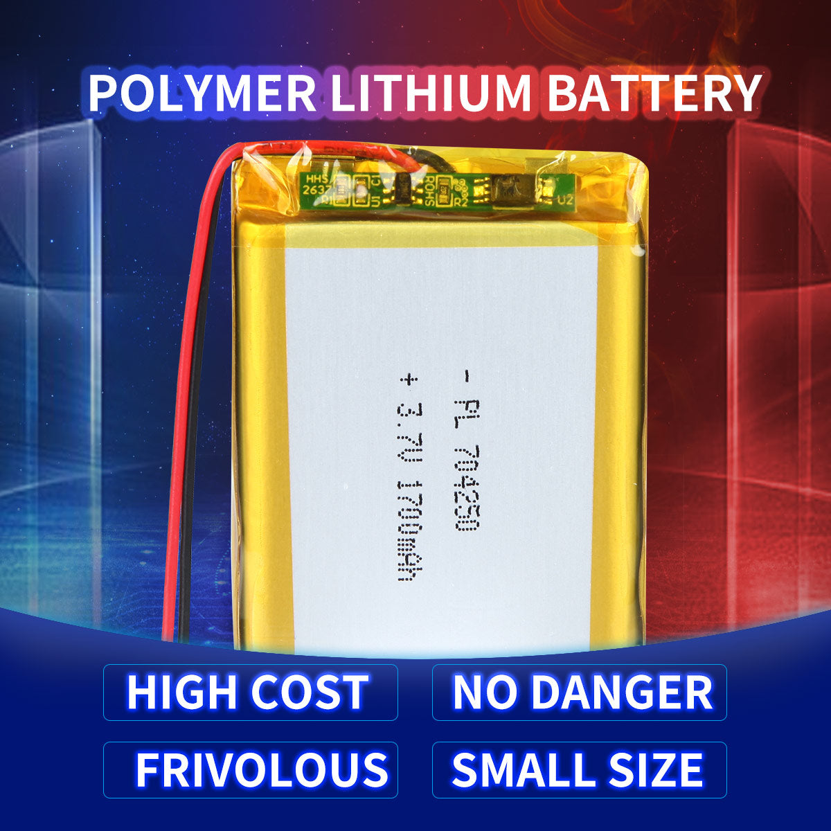 YDL 3.7V 1700mAh 704250 Batterie Lithium Polymère Batterie Rechargeable Lithium Polymère ion Longueur 52mm