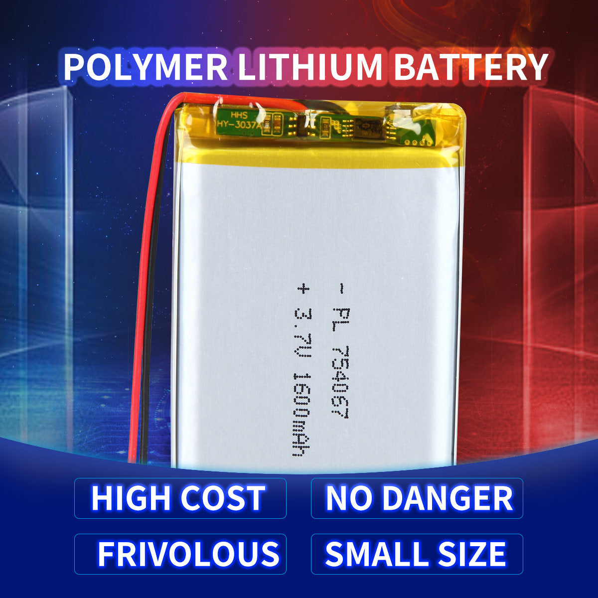 YDL 3.7V 1600mAh 754067 Batterie Lithium Polymère Rechargeable Longueur 69mm