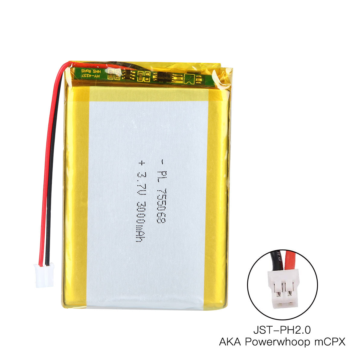 YDL 3.7V 3000mAh 755068 Rechargeable Lipo Battery with JST Connector - YDL Battery
