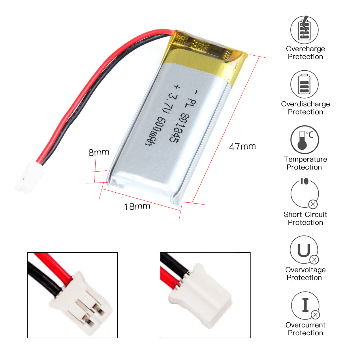 YDL 3.7V 600mAh 801845 Rechargeable Polymer Lithium-Ion Battery