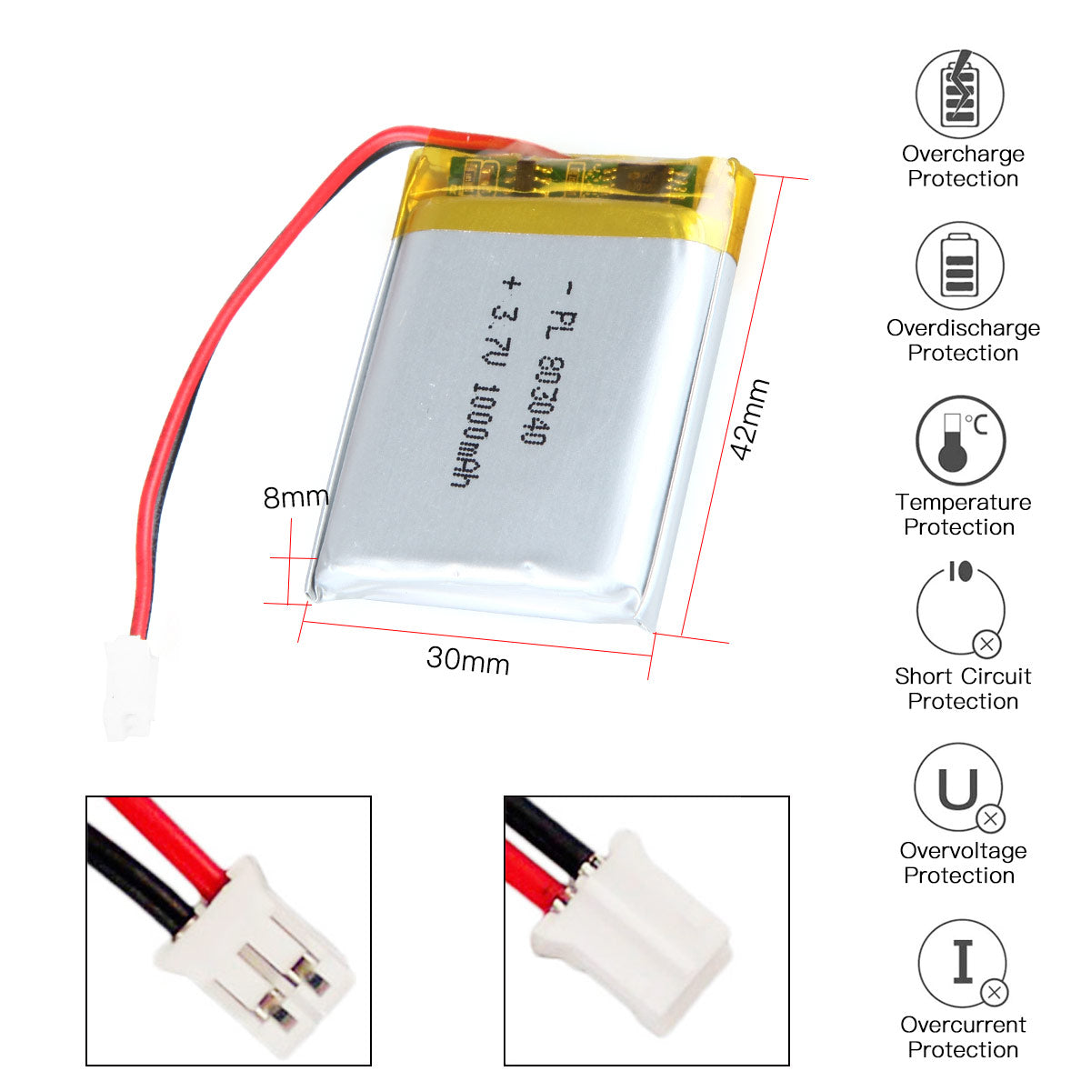 1000mAh 3.7V Lithium Polymer Battery 803040 | YDL Battery