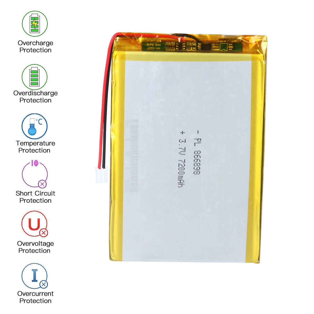 YDL 3.7V 7200mAh 866898 Rechargeable Lithium Polymer Battery