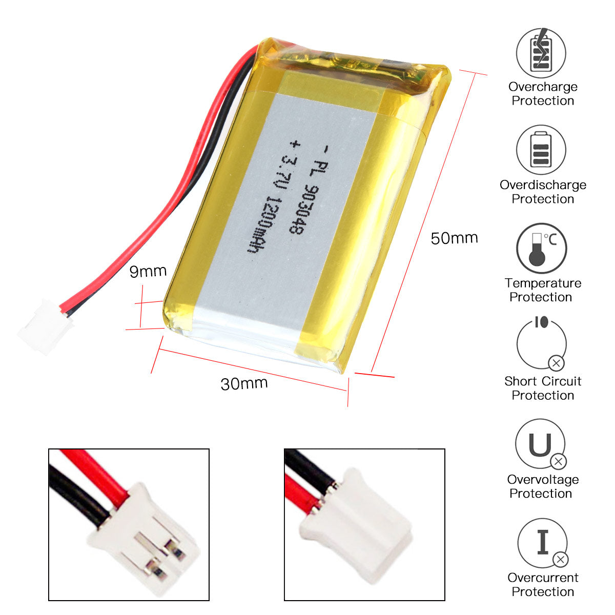 3.7V 1200mAh 903048 Rechargeable Lithium Polymer Battery