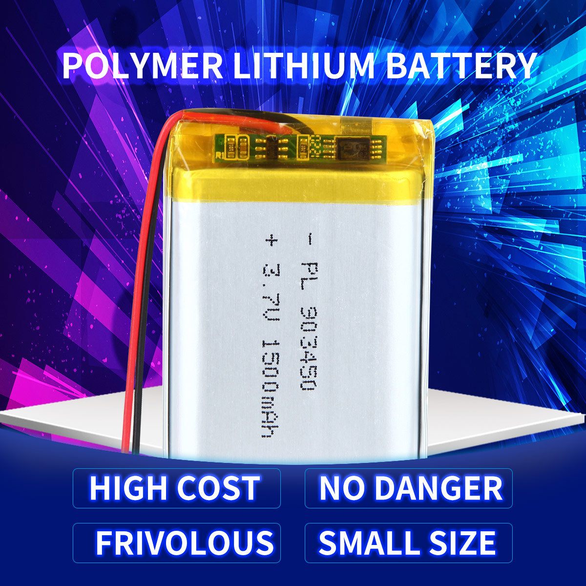3.7V 1500mAh 903450 Batterie Lithium Polymère Rechargeable Longueur 52mm