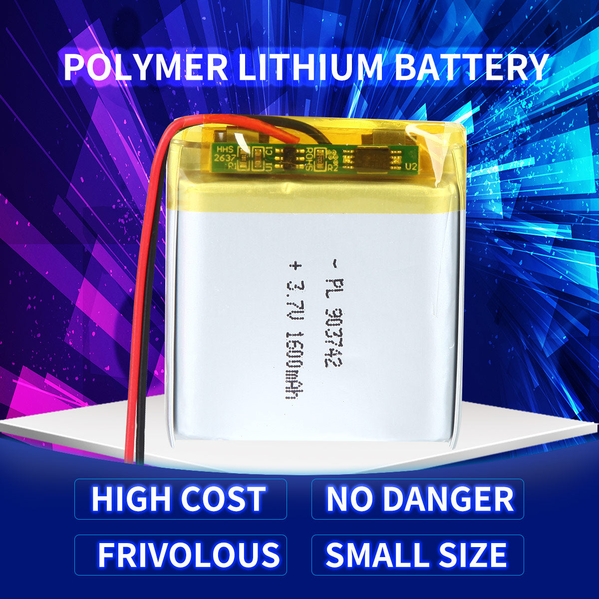 YDL 3.7V 1600mAh 903742 Batterie Lithium Polymère Rechargeable Longueur 44mm