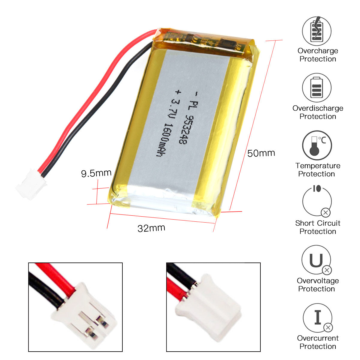 YDL 3.7V 1600mAh 953248 Rechargeable Lithium  Polymer Battery