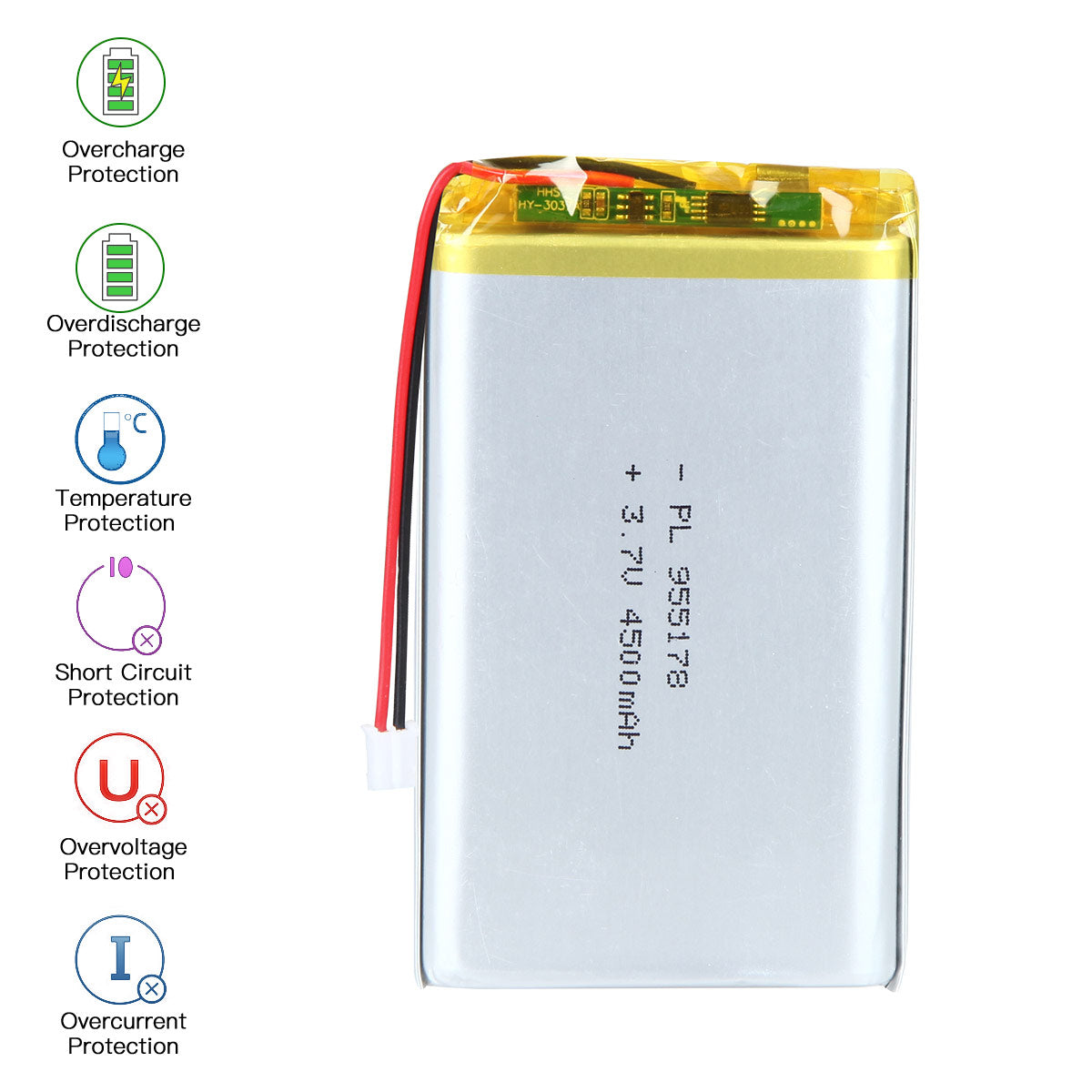 YDL 3.7V 4500mAh 955178 Rechargeable Lithium Polymer Battery Length 80mm