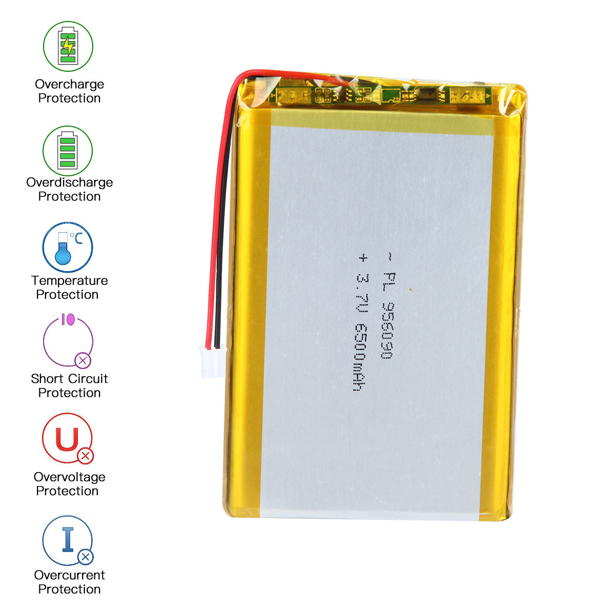 YDL 3.7V 6500mAh 956090 Rechargeable Lithium Polymer Battery Length 92mm
